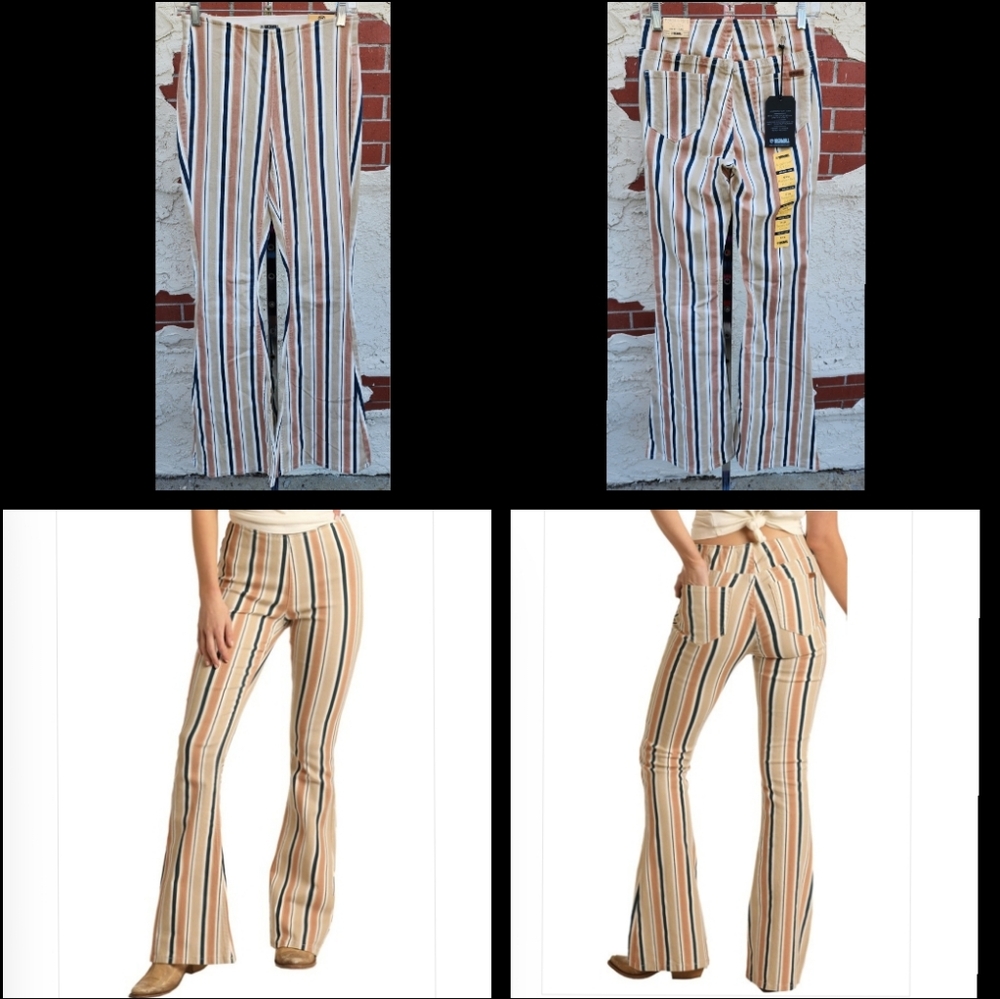 25x34 -> 25x32 1/2" TALL New Rock & Roll Denim Pull On Flare Jean Pant Striped